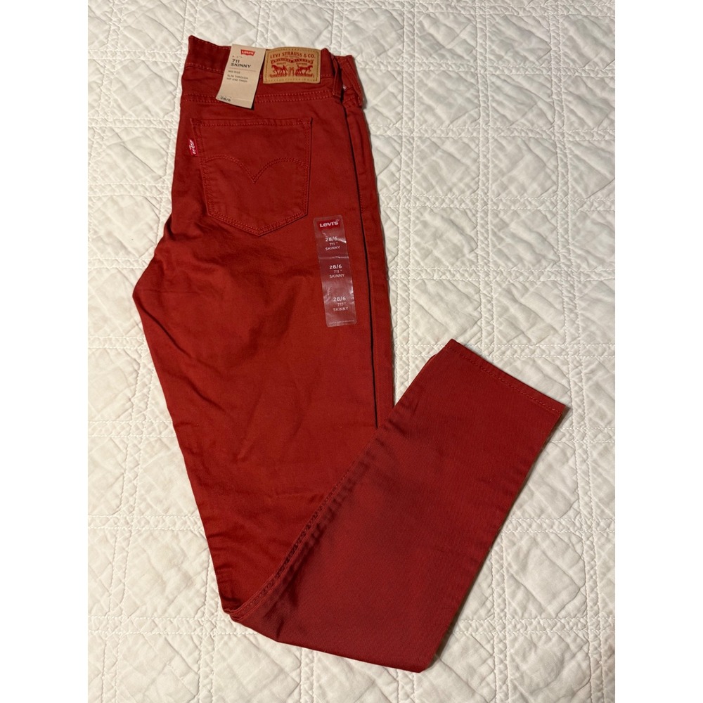 Levi's 711 Skinny Jeans Women 28 Red Mid Rise Stretch Denim Pants